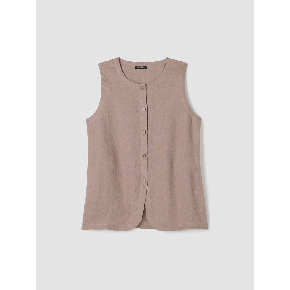 Eileen Fisher Sleeveless Button Front Top Women Est Small P Brown Organic Linen - Picture 4 of 15